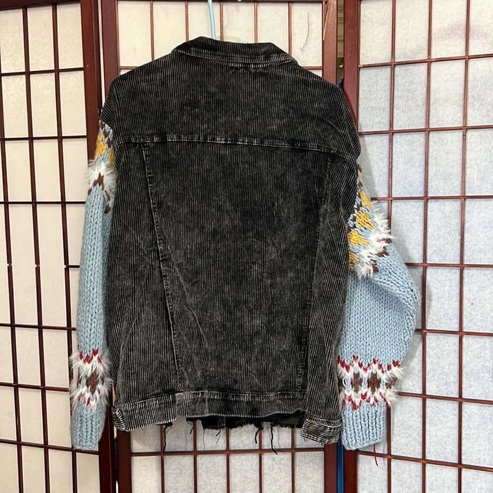 POL BLACK‎ CORDUROY JACKET WITH SWEATER SLEEVE SIZE M - Picture 2 of 7